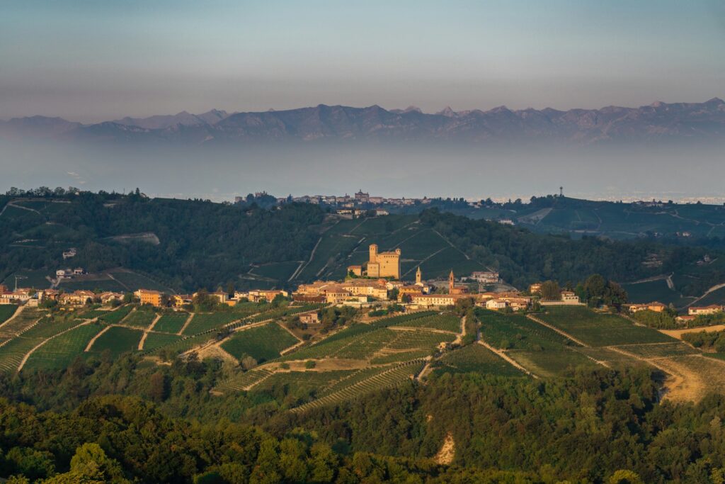 Colinas de vinhedos das Langhe, perto de Barolo